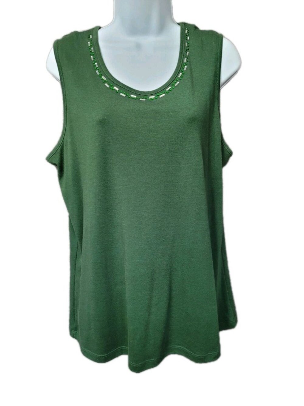 Y2K Womens Embellished Tank Top L Green Stretch Lightweight Feminine - Picture 3 of 16